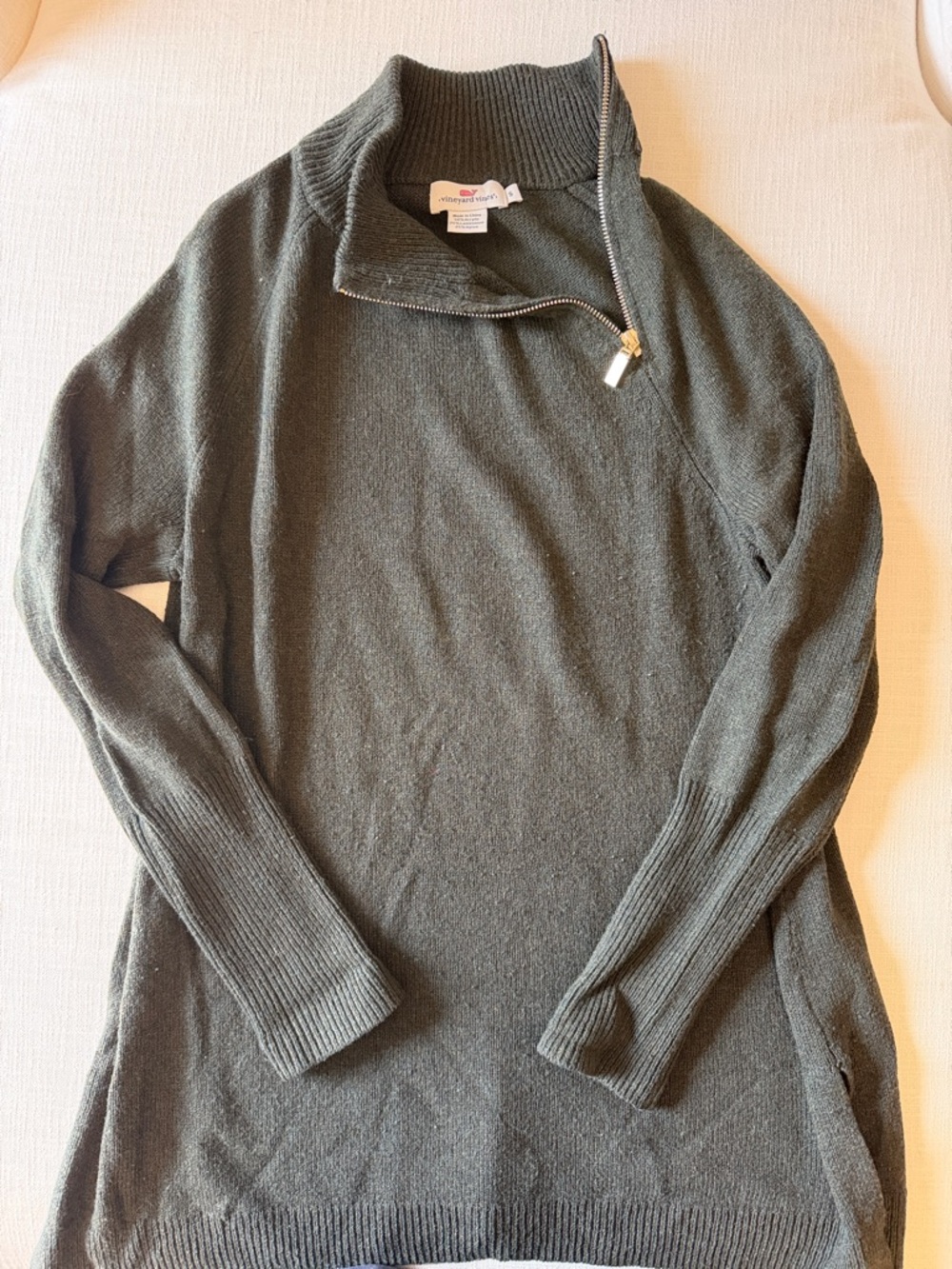 Vineyard Vines Olive Green Half-Zip Turtleneck Sweater
